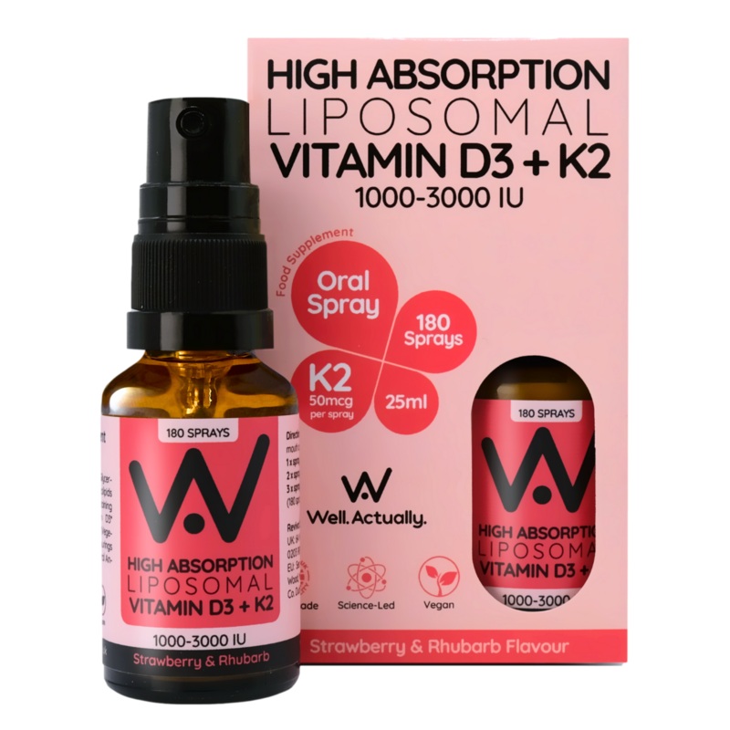 Vitamin D3 (2000 IU) + K2 (100g) – Liposomal Spray – Strawberry Rhubarb Flavour Spray 25ml