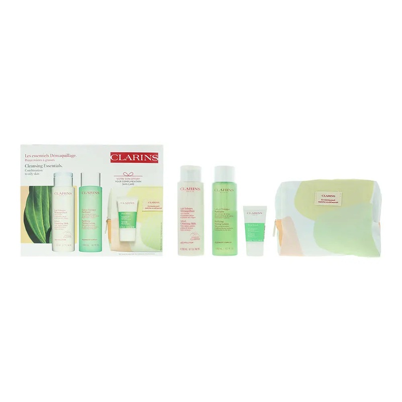 Clarins Cleansing Essentials 4 Piece Gift Set: Cleansing Milk 200ml – Toning Lot