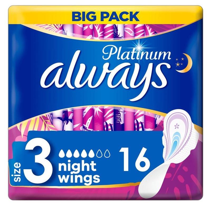 Platinum Night (Size3) Sanitary Towels Wings 16 Pads