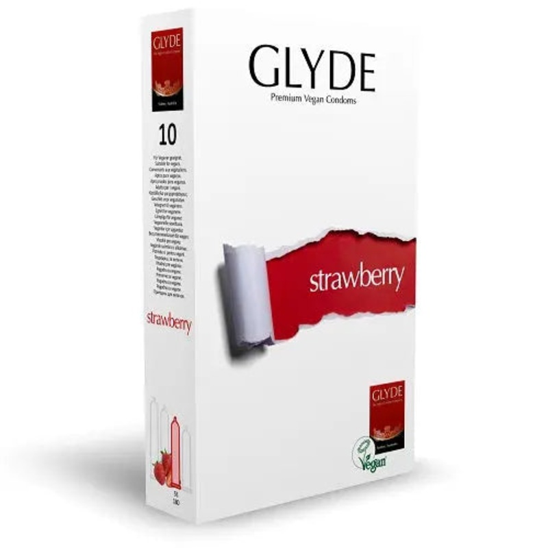Glyde Ultra Strawberry Flavour Vegan Condoms 10 Pack (5% VAT)