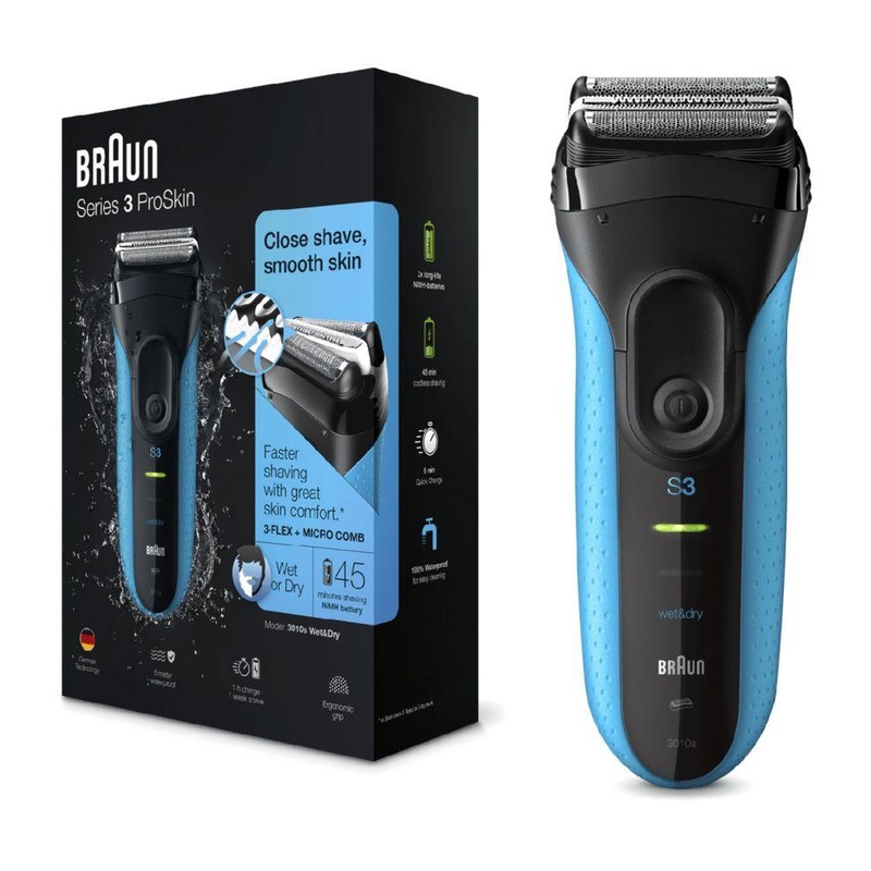 Series 3 Proskin 3010S Electric Shaver, Black/Blue – Rechargeable Electric Razor