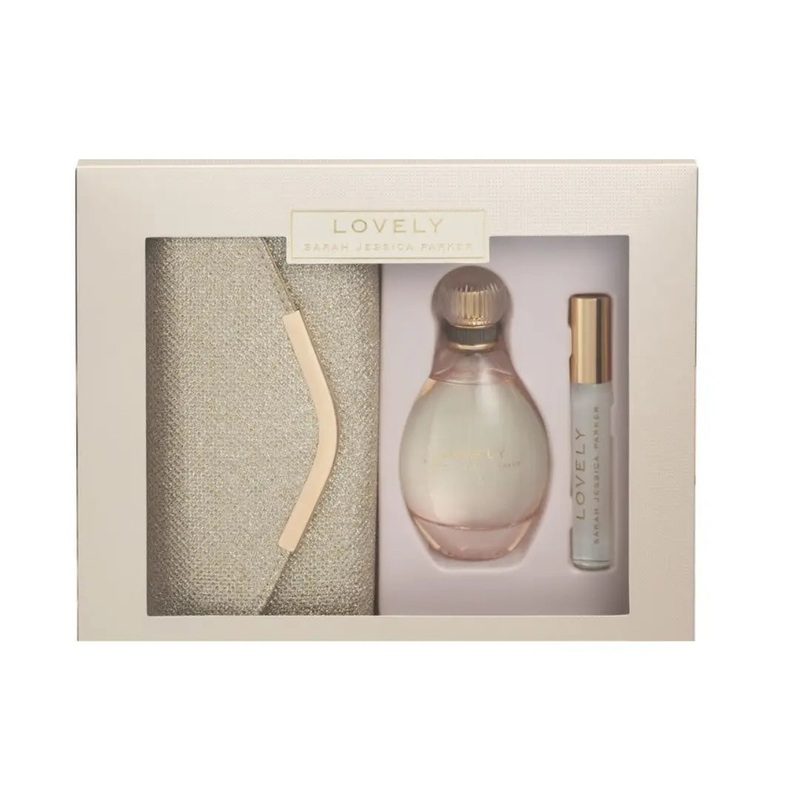 Sarah Jessica Parker Lovely EDP Spray 100ml, Rollerball 10ml & Gold Clutch Bag