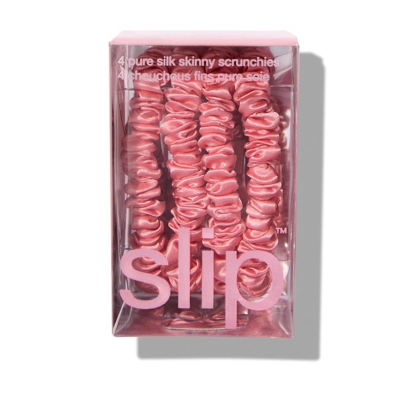 Pure Silk Skinny Scrunchies Set of 4 – Rose