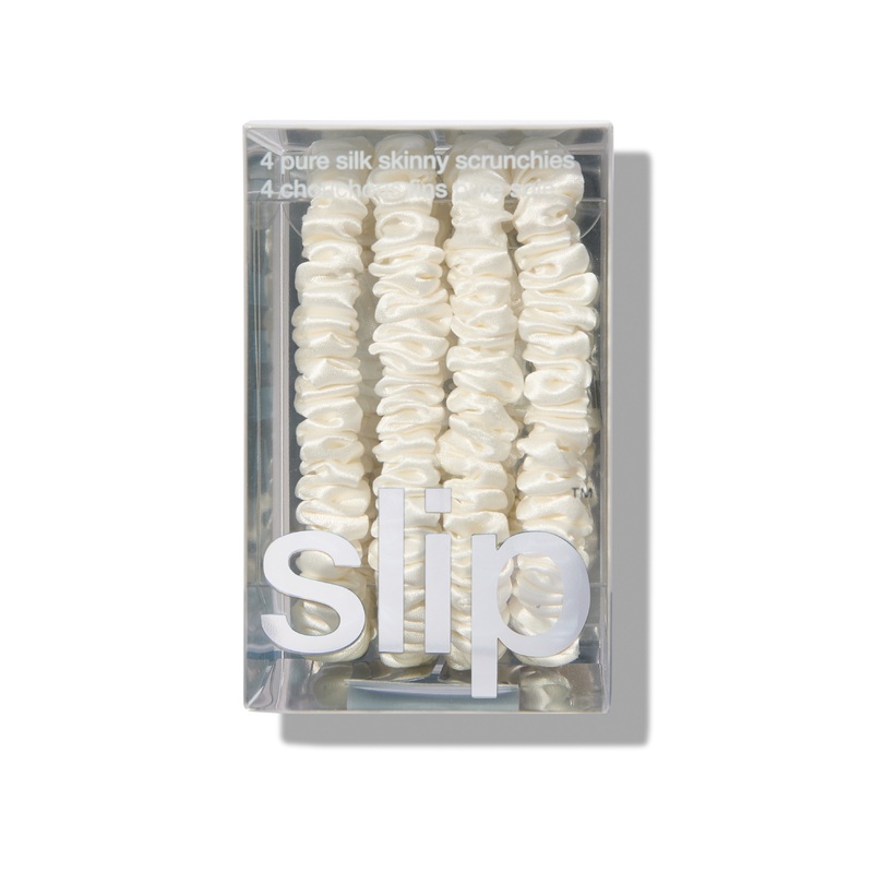 Pure Silk Skinny Scrunchies Set of 4 – White