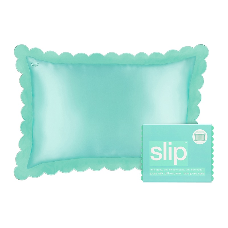 Silk Scalloped Queen Pillowcase  Turquoise